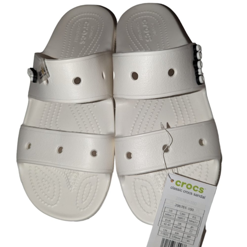 Crocs Unisex Sandals Men's Size 9 Women's Size 11 White & Jibbitz 206761-100 New